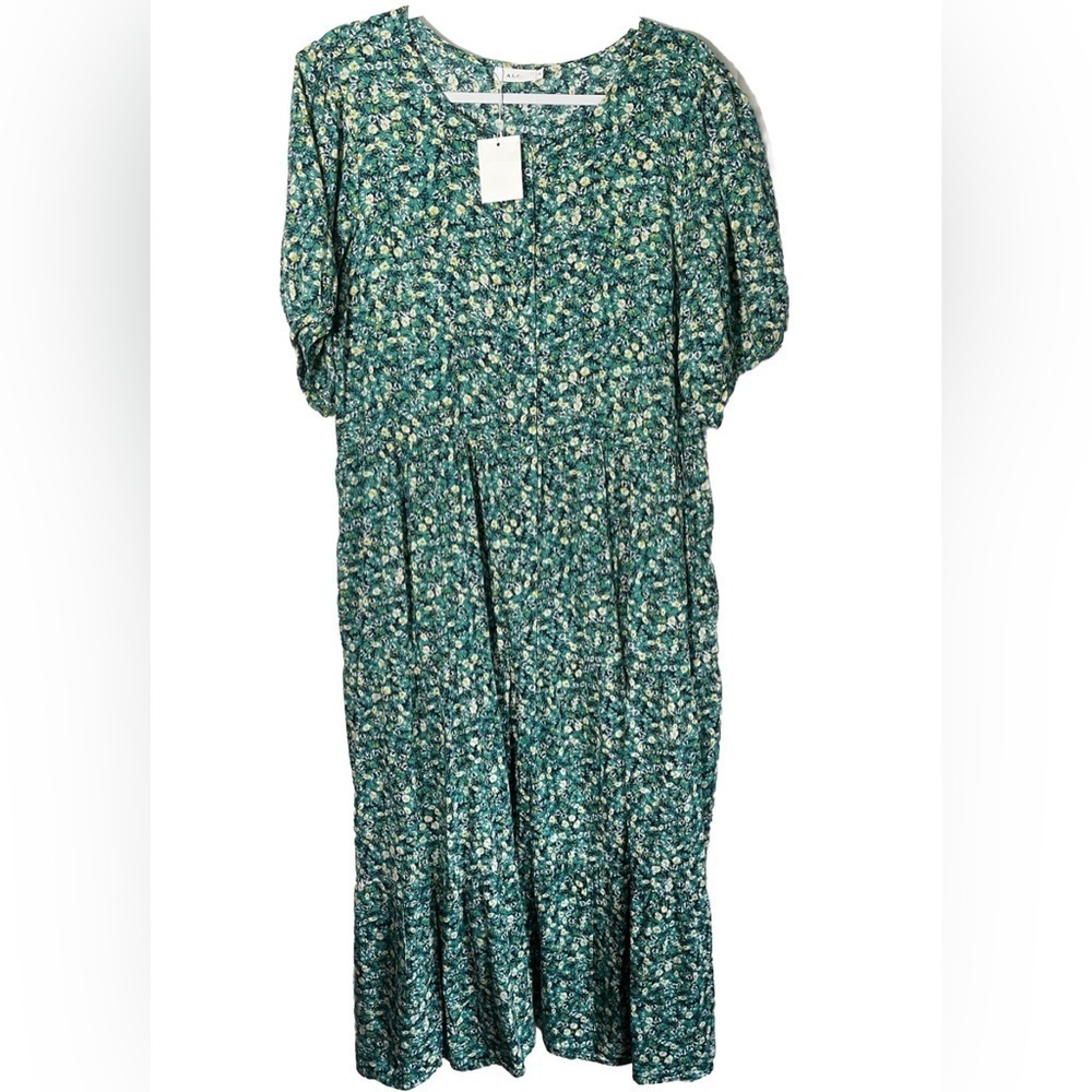NWT A.L.C. Blue/Green Floral Feminine Puff Sleeve Button Down Maxi Size 6